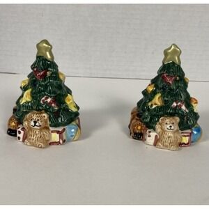 Vtg Earthenware Christmas Tree Salt & Pepper Shaker w/Original Box Kitchen Decor